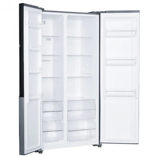 Frigider Side by side Heinner HSBS-H442NFXE++, 436 l, No Frost, Clasa E, Display, functie smart, Congelare si racire rapida, H 177 cm, Argintiu