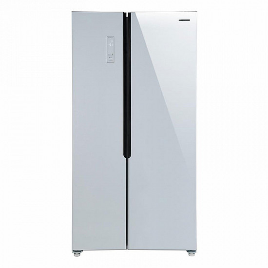 Frigider side by side Heinner HSBS-H442NFGWHE++, 442 l, Total NoFrost, Display, Clasa E, H 177 cm, Sticla alba