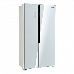 Frigider side by side Heinner HSBS-H442NFGWHE++, 442 l, Total NoFrost, Display, Clasa E, H 177 cm, Sticla alba