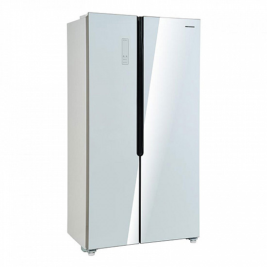 Frigider side by side Heinner HSBS-H442NFGWHE++, 442 l, Total NoFrost, Display, Clasa E, H 177 cm, Sticla alba