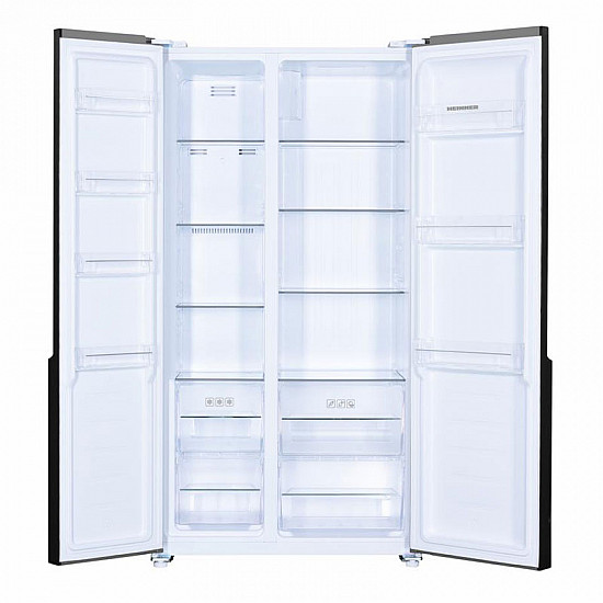 Frigider side by side Heinner HSBS-H442NFGWHE++, 442 l, Total NoFrost, Display, Clasa E, H 177 cm, Sticla alba