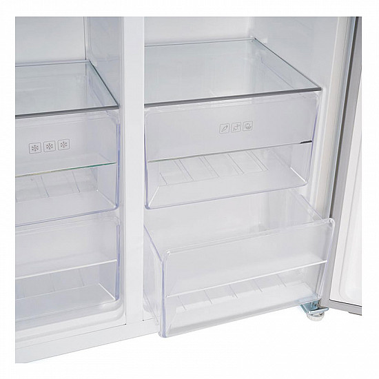 Frigider side by side Heinner HSBS-H442NFGWHE++, 442 l, Total NoFrost, Display, Clasa E, H 177 cm, Sticla alba