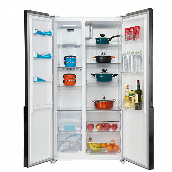 Frigider side by side Heinner HSBS-H442NFGWHE++, 442 l, Total NoFrost, Display, Clasa E, H 177 cm, Sticla alba