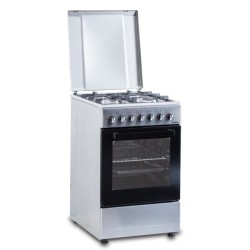 Aragaz Samus SM562AENS1 INOX, 4 arzatoare gaz, Gratare fonta, 7 functii, Cuptor electric, Aprindere electrica, Ventilator, Timer mecanic, Inox