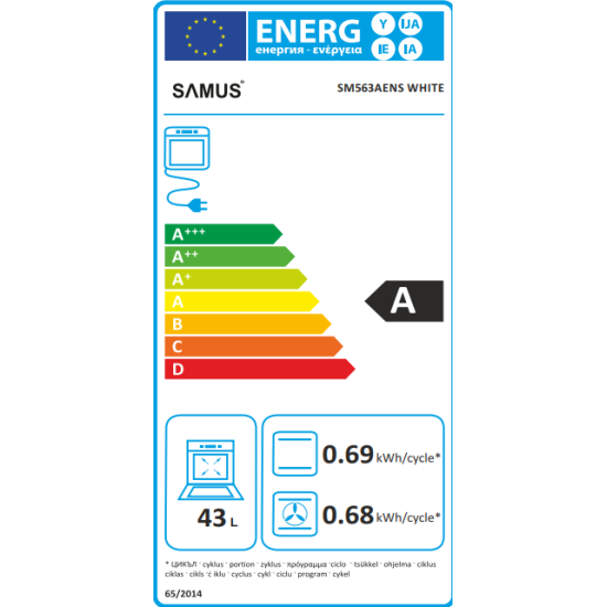 Aragaz Samus SM563AENS, 4 Arzatoare Gaz, Cuptor electric, 43 L, 7 Functii, Timer, Alb
