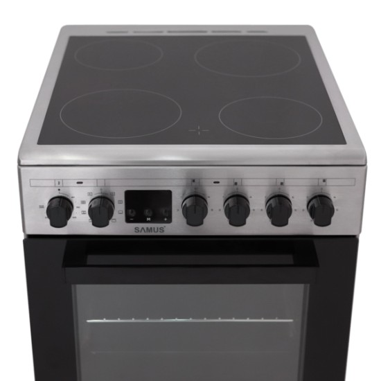 Aragaz Samus SM564VTE INOX, Electric, 4 arzatoare, 10 functii cuptor, grill, convectie 3D, timer digital, lumina interioara, inox
