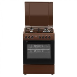 Aragaz Samus SM662AENS BROWN, 4 arzatoare, cuptor electric, 1 arzator WOK, aprindere electrica, grill, timer mecanic, capac metalic, maro