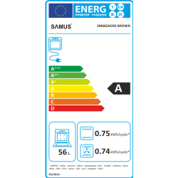 Aragaz Samus SM662AENS BROWN, 4 arzatoare, cuptor electric, 1 arzator WOK, aprindere electrica, grill, timer mecanic, capac metalic, maro
