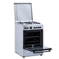Aragaz Samus SM663AENS1 INOX, 4 arzatoare gaz, cuptor electric, 56 L, 7 functii, Ventilator, Grill, Timer digital, Inox