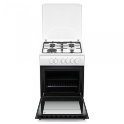 Aragaz Samus SM664APGS, 4 Arzatoare gaz, 1 Wok, Cuptor gaz, Aprindere electrica plita si cuptor, Timer, Grill, Alb