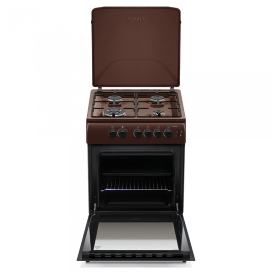 Aragaz Samus SM664MPGS, 4 Arzatoare gaz, 1 Wok, Cuptor gaz, Aprindere electrica plita si cuptor, Timer, Grill, Maro