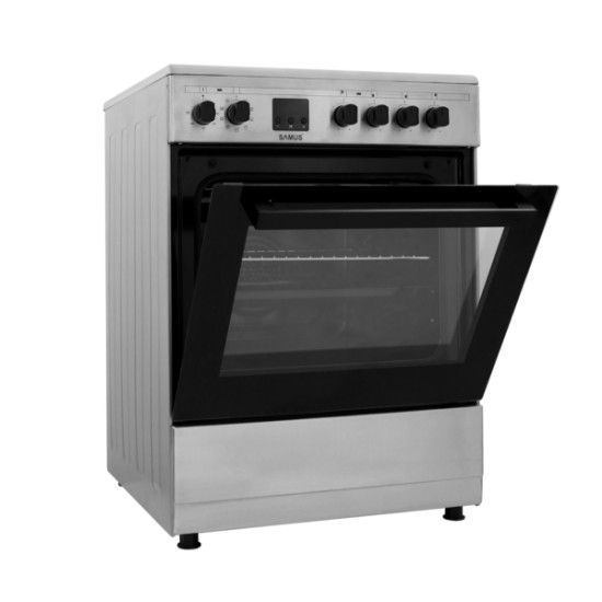 SM664VTE INOX, Plita vitroceramica, 4 zone de gatit, 10 functii cuptor, Grill, Convectie 3D, 56 L, Timer, 59.8x61 cm, Inox