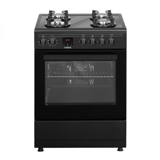 Aragaz Samus SM665AENS ANTHRACIT, 4 Arzătoare Gaz, Cuptor Electric cu 10 Funcții, Clasa A, Aprindere Electrică, 56 L, 60 cm, Antracit