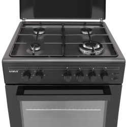 Aragaz Samus SM667APGS ANTHRACIT, 4 arzătoare pe gaz, 1 arzător WOK, Cuptor pe gaz, 55 L, Grill, Aprindere electrică, Timer mecanic, Antracit