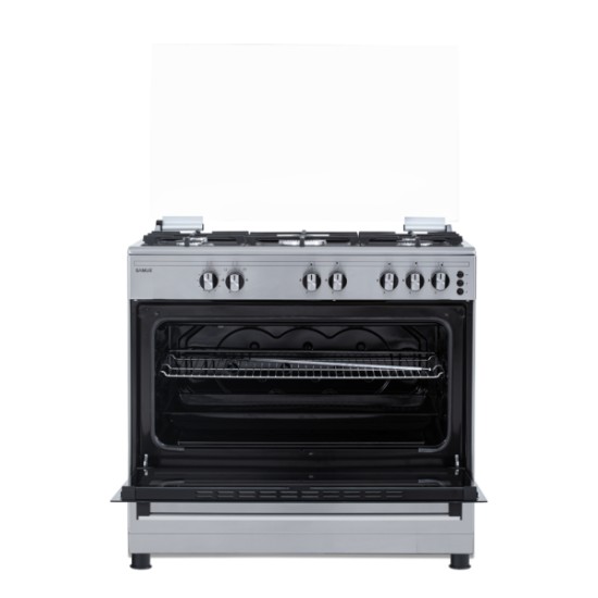 Aragaz Samus SM950AGRXS1, 90 cm, 5 arzatoare, cuptor gaz, aprindere electrica plian si cuptor, timer mecanic, capacitate cuptor 92 L, Inox/Laterale argintii