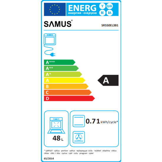 Aragaz rustic Samus SR550EL3B1, 3 arzatoare pe gaz + 1 electric, cuptor electric, 48 L, 3 functii, aprindere electrica, Timer mecanic, Aprindere eletrica, Negru