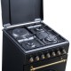 Aragaz rustic Samus SR550EL3B1, 3 arzatoare pe gaz + 1 electric, cuptor electric, 48 L, 3 functii, aprindere electrica, Timer mecanic, Aprindere eletrica, Negru