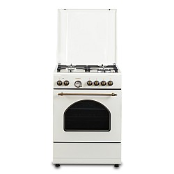 Aragaz Rustic Samus SR660EL1CW, 4 arzatoare gaz ( 1 wok), cuptor electric, 6 functii, 56 l, aprindere electrica, grill, ventilator, timer, Alb