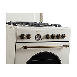 Aragaz Rustic Samus SR660EL1CW, 4 arzatoare gaz ( 1 wok), cuptor electric, 6 functii, 56 l, aprindere electrica, grill, ventilator, timer, Alb