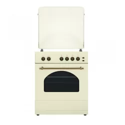 Aragaz rustic Samus SR660S4C1, 4 arzatoare (1Wok), Cuptor pe gaz, 55 L, Gratare din fonta, Aprindere electrica plita, Timer mecanic, Beige