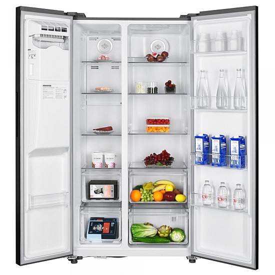 Side by side Samus SSX-670NFIDE, 513 L, Full No Frost, Afisaj LCD, Dozator apa si gheata, Clasa energetica E, Inox/laterale argintii