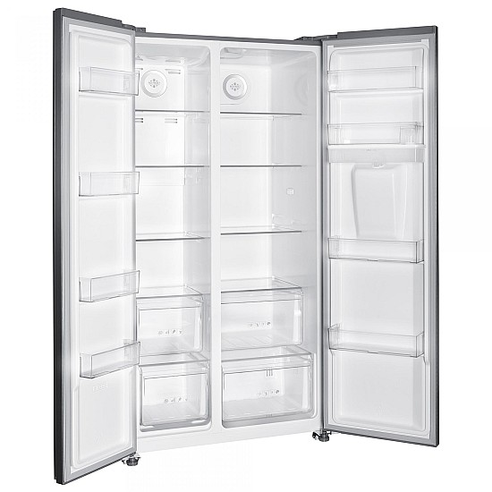 Side by Side Samus SSX-669NFWDE, 529 L, Full No Frost, Dozator apa, Clasa energetica E, Afisaj LCD, H 177 cm, Inox/Argintiu(laterale)
