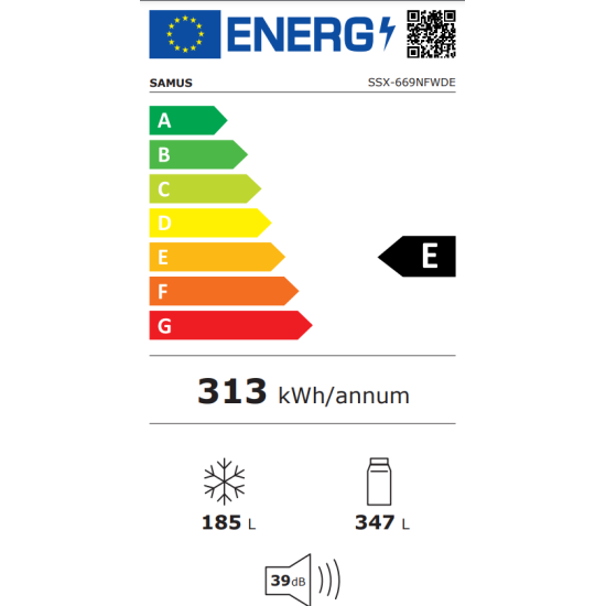 Side by Side Samus SSX-669NFWDE, 529 L, Full No Frost, Dozator apa, Clasa energetica E, Afisaj LCD, H 177 cm, Inox/Argintiu(laterale)