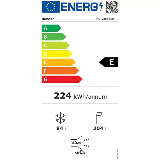 Combina frigorifica Heinner HC-V288BKE++, 288 l, Less frost, Clasa E, Control mecanic, Iluminare LED, H 180 cm, Negru
