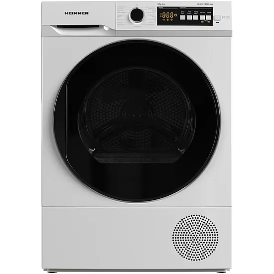 Uscator de rufe Heinner HHPD-V9T2KA++, Pompa de caldura, 9 kg, 15 programe, Clasa E, Display LED, Purebeam+, Iluminat cuva, Usa reversibila, Indicator curatare filtru scame, Indicator rezervor colectare apa plin, Blocare acces copii, Alb