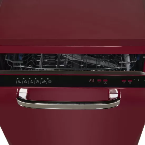 Masina de spalat vase Fram FDW-VRR606BDE++, 12 seturi, 6 programe, Clasa E, Display LED, Pornire intarziata, Aquastop, 60 cm, Visiniu