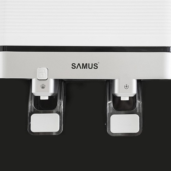 Dozator de apa cu compresor Samus WDST-251CW, Putere incalzire apa 500 W, Putere racire apa 85 W, Bidon 11/19 L, Dulap de depozitare, Siguranta copii, Alb