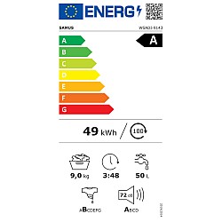 Masina de spalat rufe Samus WSADI-9143, 9 kg, 15 programe, 1400 rotatii, Motor inverter, Clasa energetica A, Alb