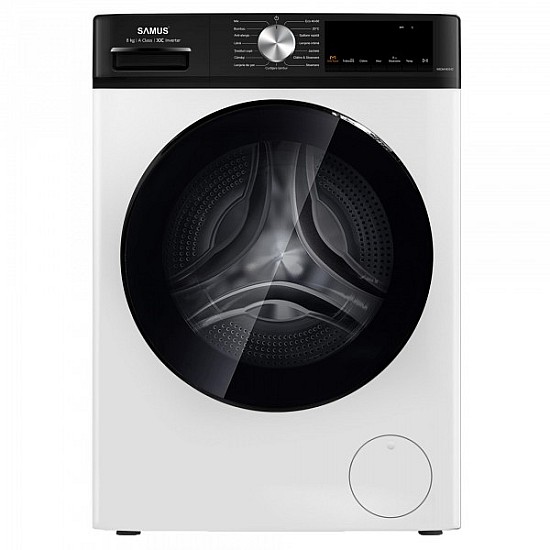 Masina de spalat rufe Samus WSDMI-80142, 8 kg, Motor inverter, 16 programe, 1400 rotatii, Clasa energetica A, Program special M-Smart, Adaugare de rufe in timpul spalarii, Blocare acces copii, Alb