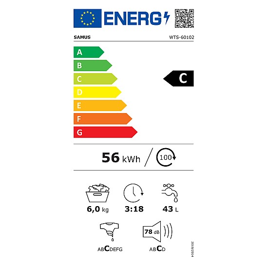 Masina de spalat rufe cu incarcare verticala Samus WTS-60102, 6 kg, 15 programe, 1000 rotatii, Clasa energetica C, Programe rapide, Pornire intarziata, Alb