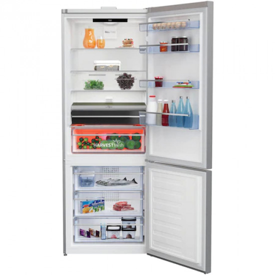 Combina frigorifica Beko RCNE560E40ZLXPHUN, 495 l, Clasa E, Hygiene Shield, NeoFrost Dual Cooling, HarvestFresh, Wi-Fi, H 192 cm, Argintiu