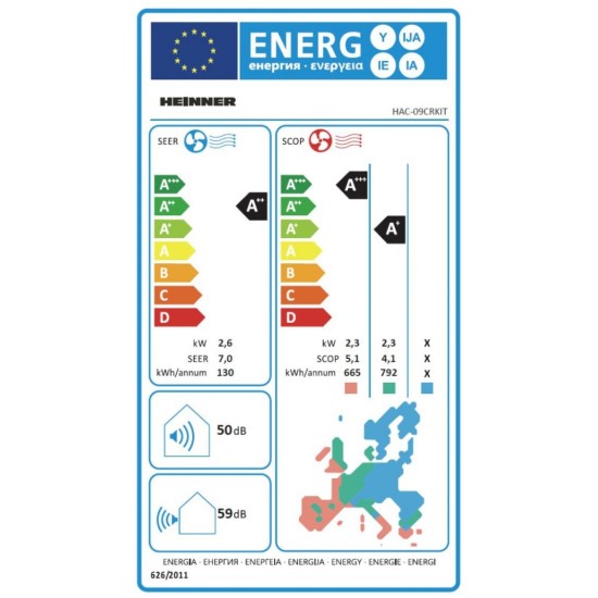 Aparat de aer conditionat Heinner Crystal HAC-CR09KITWIFI, 9000 BTU, Control WIFI, Kit instalare inclus, Clasa A++/A+, Functie Follow me, Functie turbo, Functie mentinere temperatura 8⁰C, Filtru cu densitate ridicata, Autocuratare, Alb