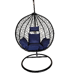 Balansoar suspendat Leon Heinner, 115x68x108/195 cm, otel/rattan sintetic, gri antracit/albastru