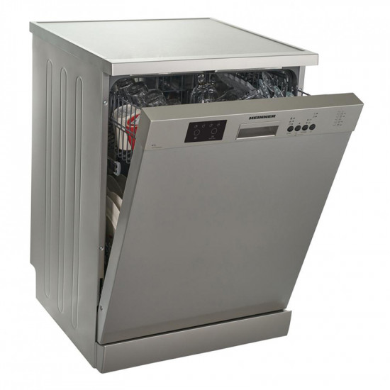 Mașină de spălat vase Heinner HDW-FS6006DSE++, 12 Seturi, 6 programe, Clasa E, Half load, Blocare acces copii, 60 cm, Argintiu