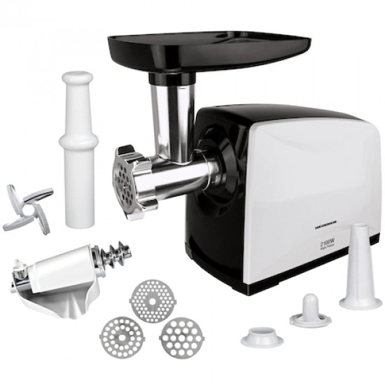 Masina de tocat carne Heinner MG-2100BKWH, 2100 W, accesoriu rosii, Cutit Inox, Negru/Alb