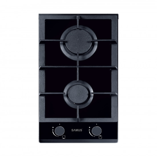 Plita pe gaz incorporabila Samus PSG-32SG, 2 arzatoare, putere 4.2 kW, aprindere electrica, dispozitiv siguranta arzatoare, neagra