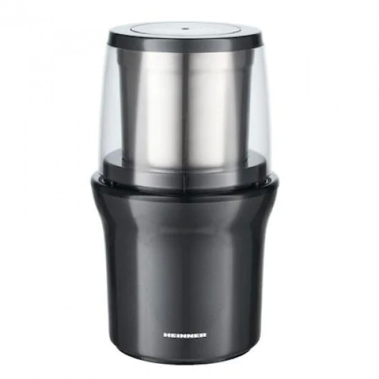 Rasnita electrica Heinner HCG-200DGIX2, rasnire umeda si uscata, 200 W, 70g, 2 recipiente, carcasa inox, Gri