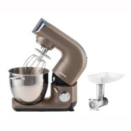 Robot de bucatarie Heinner Calypso 1500 HPM-L1500DC, 1500W, bol inox 5.5L, 6 viteze + Pulse, angrenaje metalice, tel din inox, paleta si carlig din aluminiu turnat, accesoriu masina de tocat inclus, iesire pentru accesoriu blender, Auriu