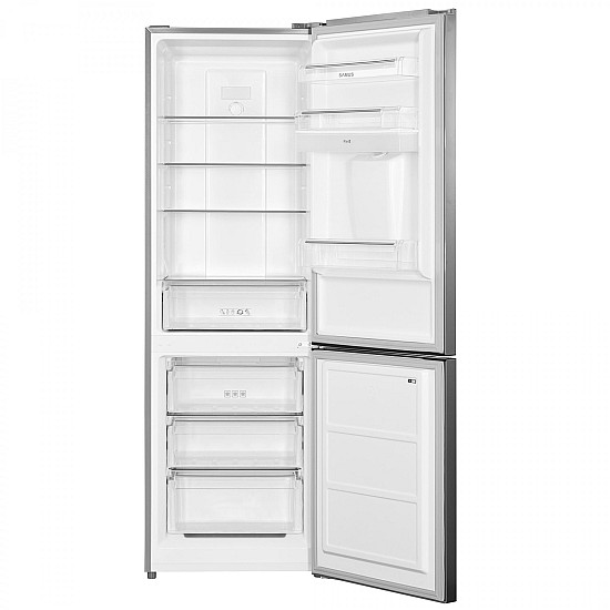 Combina Frigorifica Samus SCX396NFDE, 291 L, Full No Frost, Clasa energetica E, Dozator apa, Termostat reglabil, 3 sertare la congelator, H 185 cm, Inox