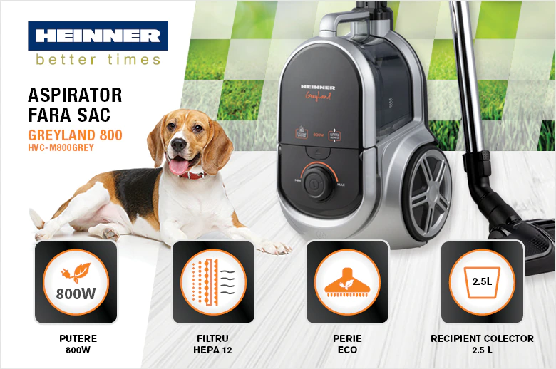 Aspirator fără sac Heinner GreyLand HVC-M800GREY Aspirator fără sac Heinner GreyLand HVC-M800GREY
