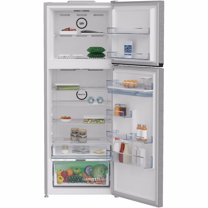 Frigider cu doua usi Beko B5RDNE504LDXB, 477 l, No Frost, HarvestFresh, Everfresh+, AeroFlow, Display, Compartiment 0°C, Clasa E, H 185 cm, Metal Look