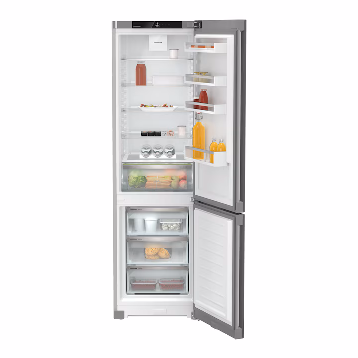 Combina frigorifica Liebherr CNsfd 2003 Pure, NoFrost, EasyFresh, 371 l, 201.5 сm, Clasa D, SteelFinish, Silver
