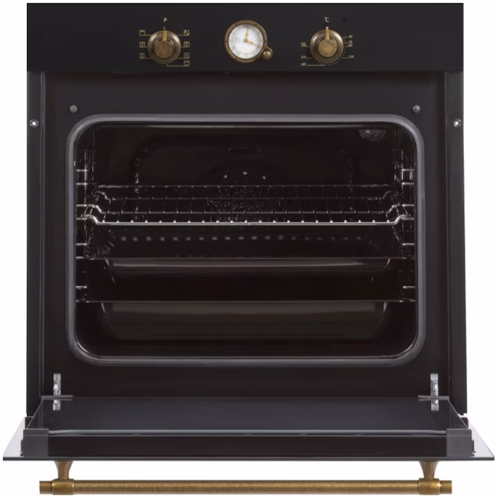 Cuptor incorporabil rustic Fram FBO-S607GCAR-RBK, 60 l, 7 functii, Grill, Display analog, Antracit