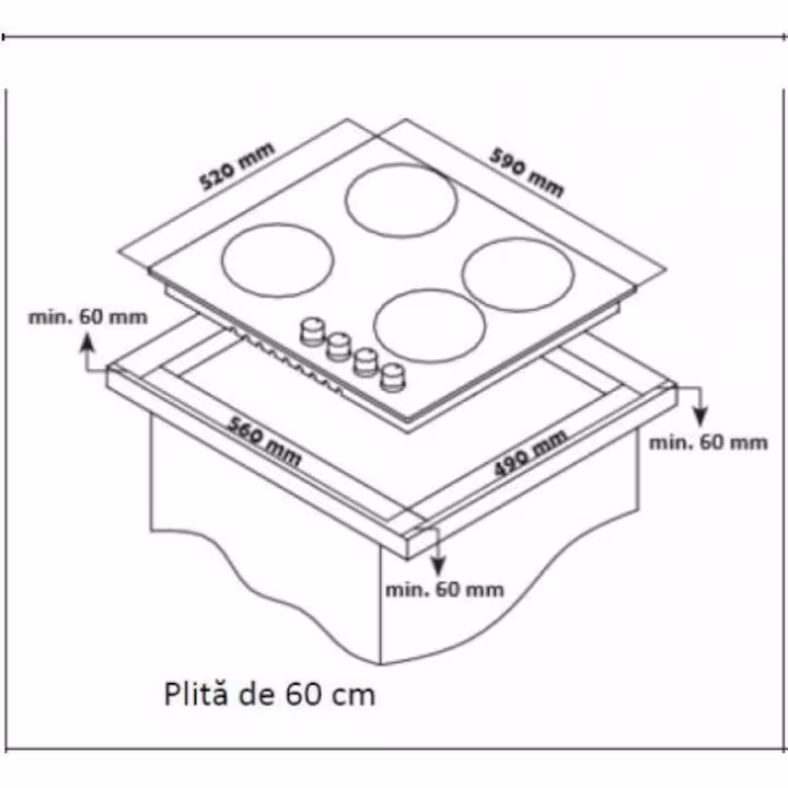 Plita incorporabila Heinner HBH-S584WI-IX, Gaz, 4 Arzatoare, Aprindere electrica, Gratar fonta, WOK, 60 cm, Inox