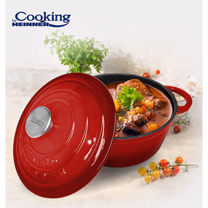 Oala cu capac Cooking by Heinner Red Line, fonta emailata, 20 x 10 cm, 2.4 L