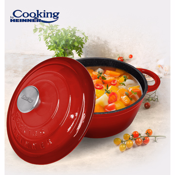 Oala cu capac Cooking by Heinner Red Line, fonta emailata, 22 x 9.5 cm, 2.9 L